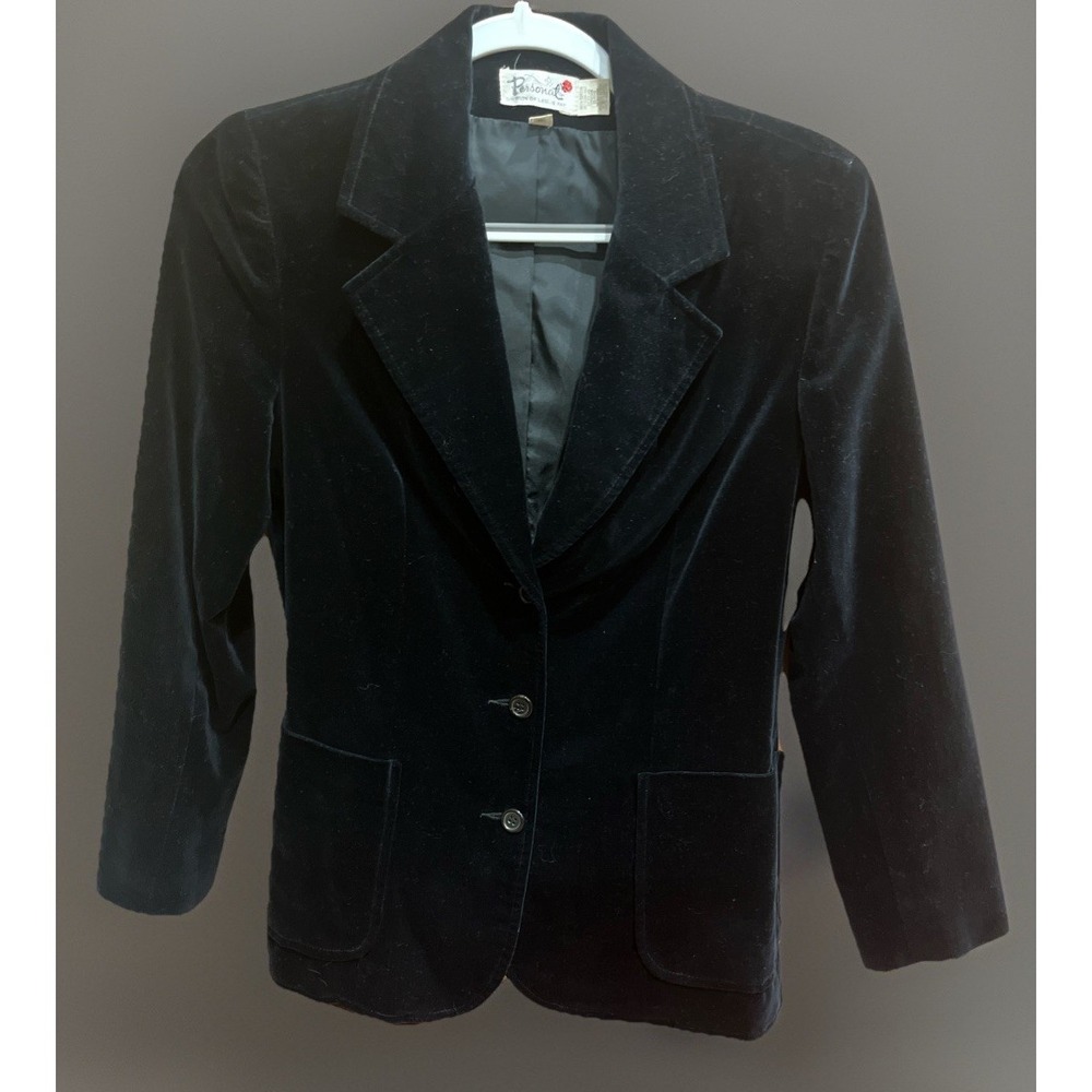 Women's Vintage Black/Dark Blue Velvet Blazer Sz 12. Dark Academia, Goth, Old $
